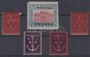 1935 Újpesti Bélyeggyűjtők 5 db levélzáró