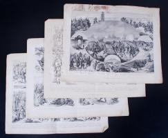 cca 1870 4 db háborút és katonákat ábrázoló fametszet / Military, war 4 wood-engravings 25x29 cm