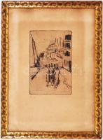 Walleshausen Zsigmond (1887-1957): Pletyka az utcán. Rézkarc 41/70, papír, jelzett, üvegezett keretb...