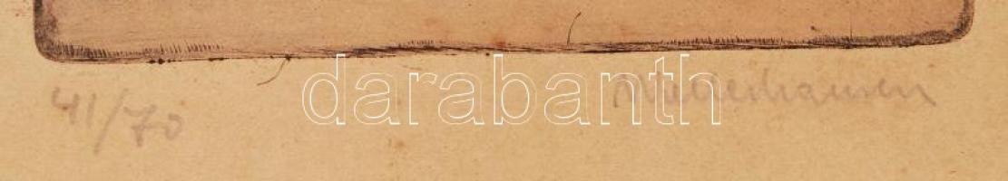 Walleshausen Zsigmond (1887-1957): Pletyka az utcán. Rézkarc 41/70, papír, jelzett, üvegezett keretb...