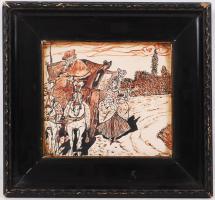 Jánom jelzéssel: Pihenő. Vegyes technika, papír, üvegezett keretben 24×25 cm