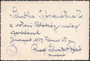 1959 Rudolfi Schweitzer Rezső zeneszerző feliratozott, dedikált fotója, levlap méretben