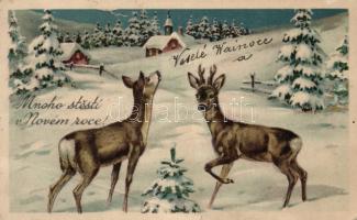 New Year, deer, litho (fa)