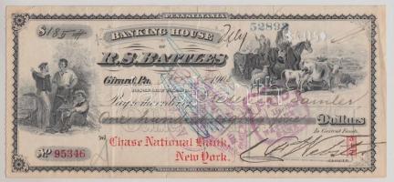Amerikai Egyesült Államok 1908. Banking House of R.S.Battles kitöltött csekk T:III USA 1908. Banking House of R.S.Battles filled check C:F
