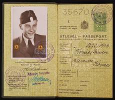 1939, Útlevél, vízumpecsétekkel és bejegyzésekkel, 9,5x16cm