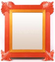 Réz színű, faragott és aranyozott fakeret tükörrel, hibátlan, belső: 22,5x27,5cm, teljes méret: 39x44cm /  Hand crafted frame with mirror