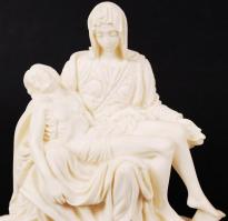 Olasz alabástrom Piéta és királynő szobor, jelzés nélkül, egyik lábujj letört, m:16-18 cm