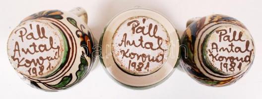 1981 Korondi bokályok, Páll Antal jelzésével, apró hibákkal, 3db, m: 21-24cm