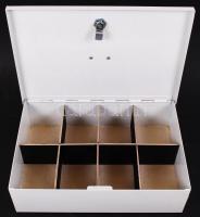 Trezor márkájú fém érmetartó kazetta, kulccsal, 35×24 cm