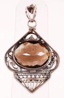 Ezüst (Ag) függő áttört kosárba illesztett ovális, csiszolt füstkvarc díszítéssel / Silver pendant w...