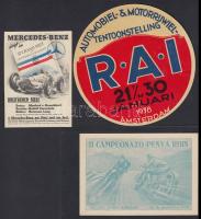 1929-1938 Klf. autó- és motorverseny reklám, 3 db.