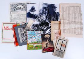Cca 1900-1960 Egy doboz irat, papír, újság, kártya, térkép, számlák, nyilas plakát, fényképek stb., különféle állapotban.