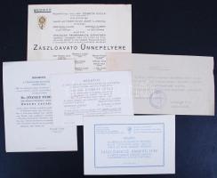 1926-1939 Klf. meghívók (zászlószentelés, ünnepi vacsora stb.), 5 db.
