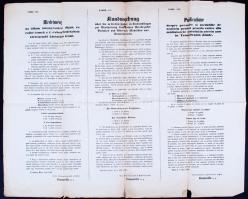 1865 Háromnyelvű lótenyésztési díjazás plakát, Nagyszeben. A szélein szakadt, foltos.