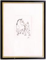 Borsos Miklós (1906-1990): Férfi és a ló. Hidegtű, papír, jelzett a papíron, 11×8 cm