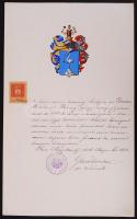 1906 Címer hitelesítő bizonyítvány kézzel festett címerrel