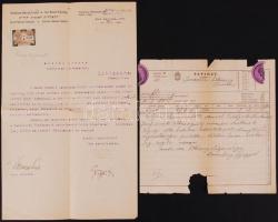 1920 A Zsidó Nemzeti Szövetség köszönőlevele, Temesvár fejléces papíron a szövetség bélyegével + Az Aradi Zsidó Hitközség távirata az aradi elnök elhunytáról