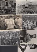 cca 1950-1960 9 db fényképből álló szocreál fotótétel: jelképek, feliratok, propaganda képek; 7 db 9...