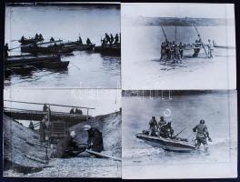 cca 1950-1955 4 db katonai fotó hídépítőkről, a fotók sarka sérült  18x24 cm