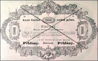 1849. 1000Ft Almásy-bankó formulare, másik oldal 5Ft + 10Ft a kettő egy ívdarabon, rózsaszínes papíron T:II