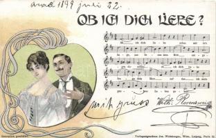 1899 Music postcard, Art Nouveau, 'Ob ich dich liebe, schau mir ins Auge...'