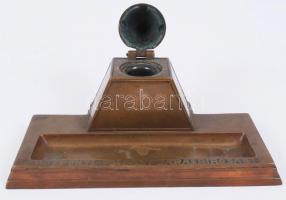 Art deco asztali tinta és írószertartó, "Központi Királyi Járásbíróság" felirattal, réz, j...