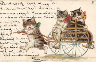 1898 Cat cart litho (small tear)