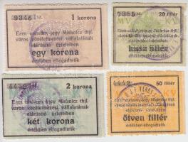 Miskolc 1916. 20f, 50f, 1K, 2K sorozat fordított "MISKOLCZ" perforációval T:I,I-