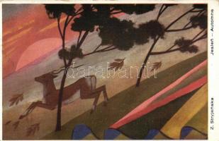 7 db régi művészlap / 7 artist cards, pinx. Z. Stryjenska