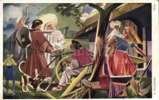 7 db régi művészlap / 7 artist cards, pinx. Z. Stryjenska