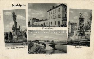 Érsekújvár vasútállomás, Szentháromság szobor, emlékmű, vámhíd / railway station, Trinity statue, monument, bridge (EK)