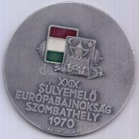 1970. "XXIX. Súlyemelő Európabajnokság Szombathely" ezüstözött Br emlékplakett zománcozott résszel, szignó: Sziráczky-Kovács T:2