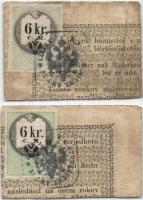 1848. 6Kr. C.M. pecsételt okmánybélyeg és ovális "BOGDÁNY KÖZSÉG" pecsételés 1Ft Kossuth bankó kivágáson (2x) T:III