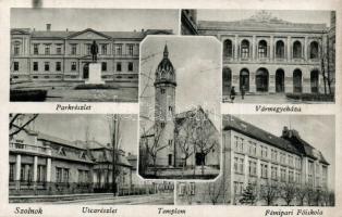 Szolnok Fémipari Főiskola, vármegyeháza, templom, park