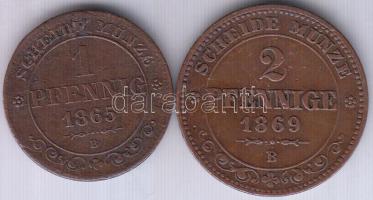 Német Államok / Sachsen 1865B 1Pf + 1869B 2Pf T:2 German States / Sachsen 1865B 1 Pfennig + 1869B 2 Pfennig C:XF