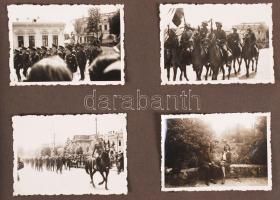 cca 1940 61 db fotót tartalmazó fényképalbum, benne az erdélyi román katonai felvonulás képeivel is,...