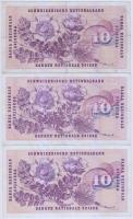 Svájc 1963-1971-1973. 10Fr (3x) T:III
Switzerland 1963-1971-1973. 10 Francs (3x) C:F