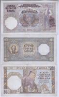 Szerbia 1941-1943. 100D (2x) + 1941. 500D T:III Serbia 1941-1943. 100 Dinara (2x) + 1941. 500 Dinara C:F