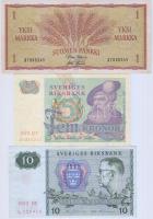 Svédország 1978. 5K ragasztva + 1983. 10K + Finnország 1963. 1M T:III Sweden 1978. 5 Kronor sticked + 1983. 10 Kronor + Finland 1963. 1 Markka C:F