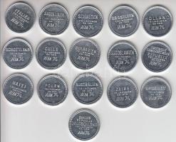 1974. Futball Világbajnokság résztvevő országainak Al érméje az adott ország címerével teljes sorozat T:1 1974. "Football World Cup 1974" Al tokens, each one with the coat of arms of the participating nations C:UNC