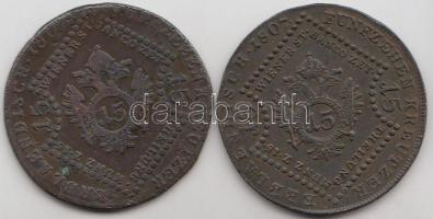 1807B 15Kr Cu "I. Ferenc" + 1807S 15Kr Cu "I. Ferenc" T:2-,3