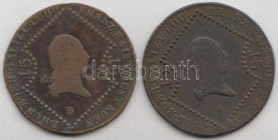 1807B 15Kr Cu "I. Ferenc" + 1807S 15Kr Cu "I. Ferenc" T:2-,3