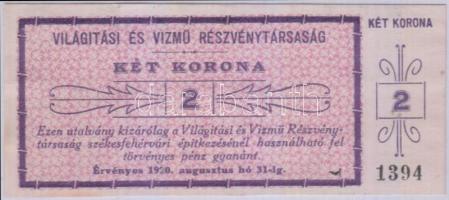 1920. "Világítási és Vízmű RT." 2K T:II (hajtatlan)