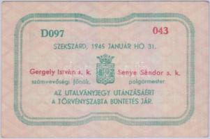 Szekszárd 1945. "Utalványjegy" 1P értékben T:I-