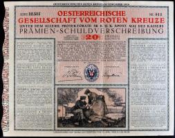 Ausztria 1916. 20K értékű "Osztrák Vöröskereszt" nyereménykötvény T:II Austria 1916. "Oesterreichische Gesellschaft vom Roten Kreuze" (Red Cross) premium debenture about 20 Corona C:XF