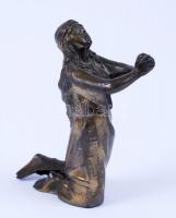 Imádkozó nő, fém szobor, m:14 cm, asztali tintatartó, hiányos, repedt, 18×14 cm, m:5 cm