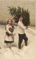 Young couple, Meissner & Buch 'Weihnachten im Schnee' litho