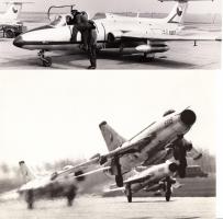 1950-1980 Harci repülőgépek. 4db fotó, az egyik vegyileg színezett, 7x21-14x21cm