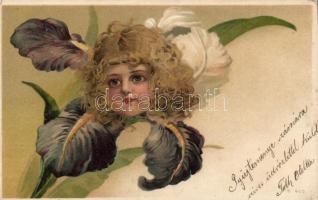 Girl, floral litho