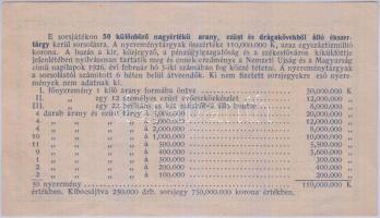 1925. Templomépítési sorsjegy 3000K értékben tárgysorsjátékra T:II(hajtatlan)